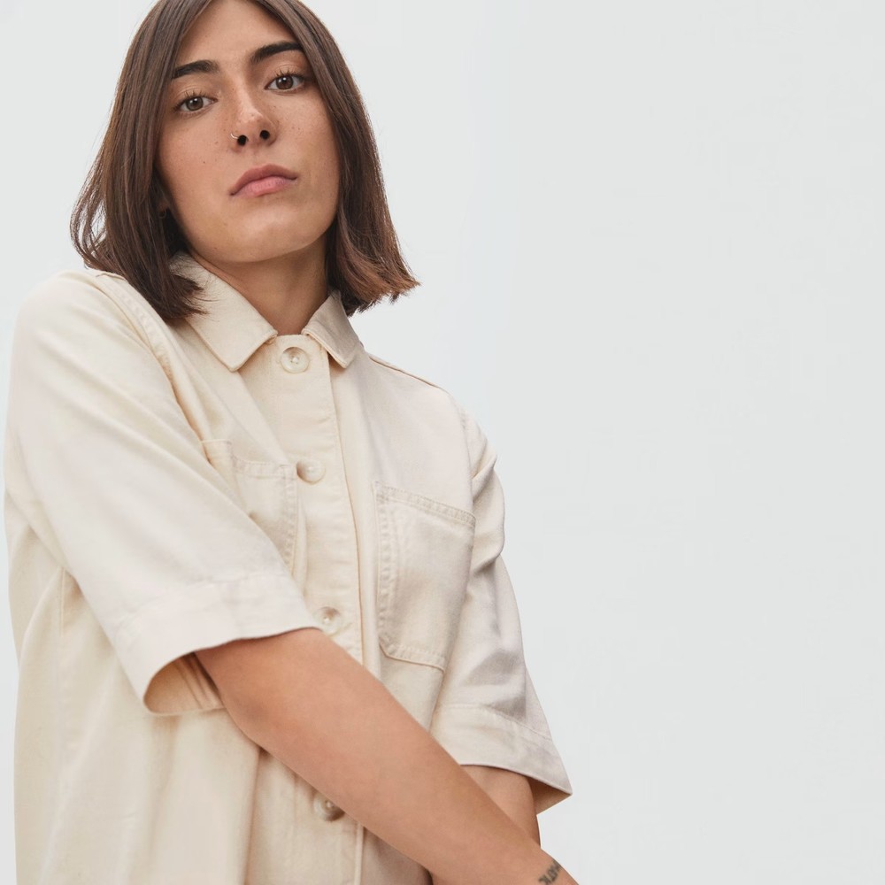 Everlane The Chore Mini Cotton Button Up Dress 00 Canvas Ivory Twill